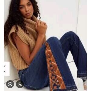 Driftwood Farrah High Rise Flare Jeans 28 Blue Boho Aztec Embroidered
